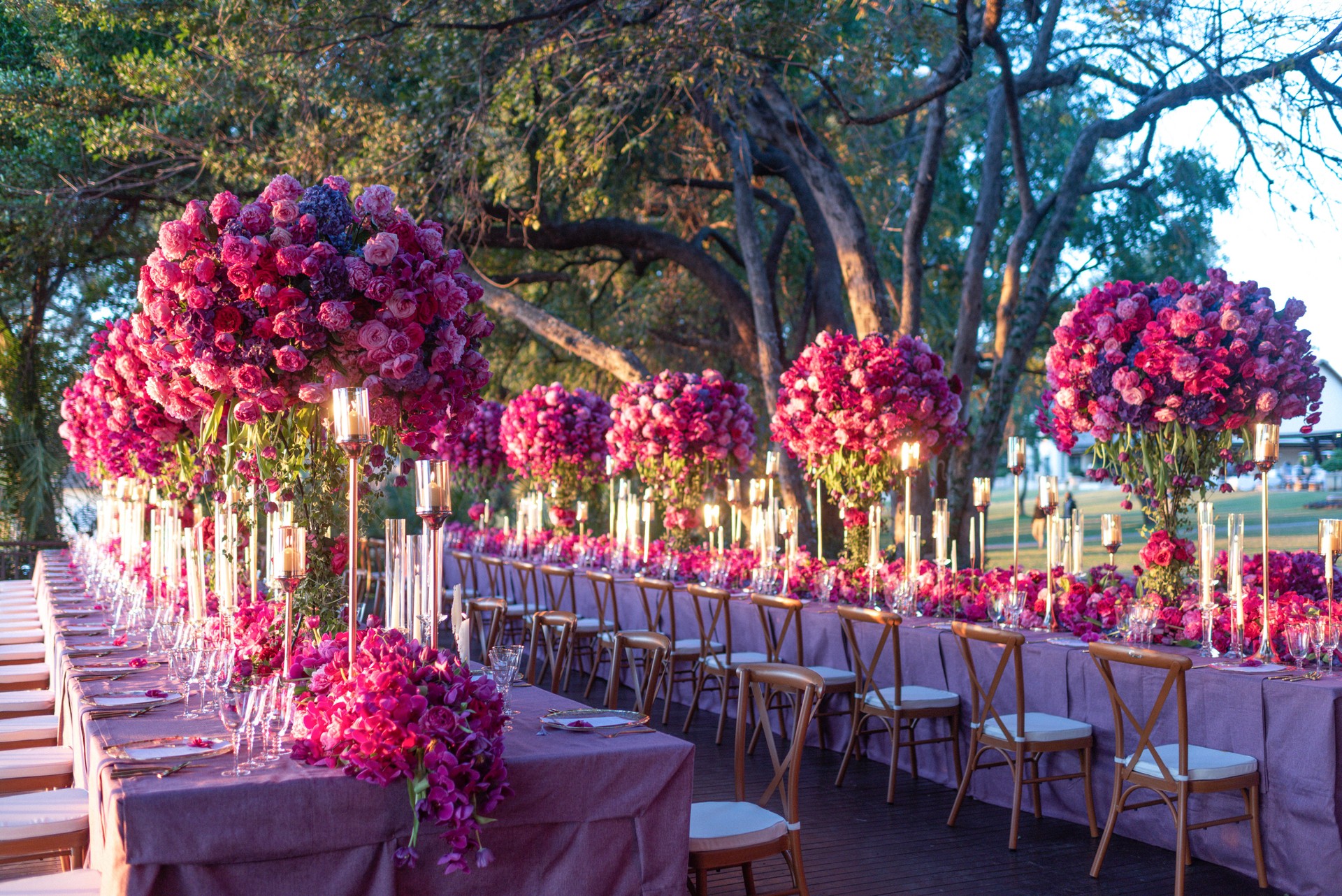 Extravagant Outdoor Wedding Reception with Lush Floral Decor